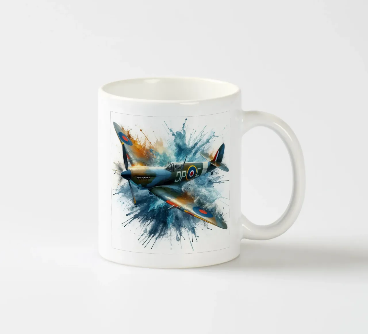 Spitfire a tutta velocità disegnato ad acquerello con schizzi tazza in ceramica da ARTVI-SHOP