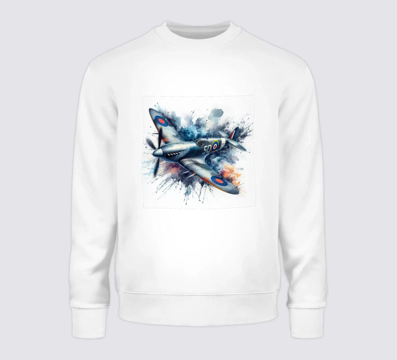 Spitfire at full speed drawn in watercolor with splashes sweatshirt by ARTVI-SHOP