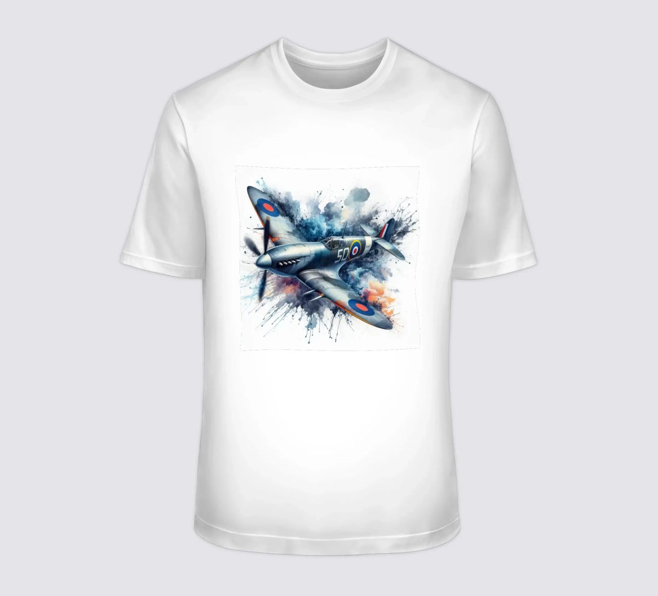 Spitfire at full speed drawn in watercolor with splashes t-shirt by ARTVI-SHOP