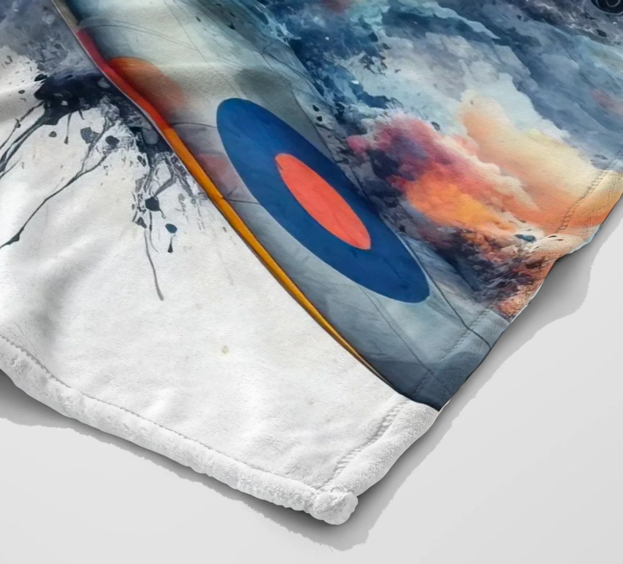 Spitfire at full speed drawn in watercolor with splashes fleece blanket by ARTVI-SHOP