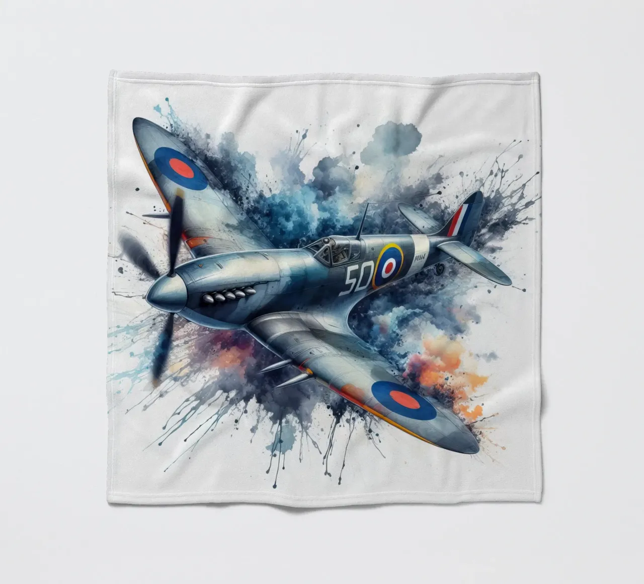 Spitfire a tutta velocità disegnato ad acquerello con schizzi coperta in pile da ARTVI-SHOP