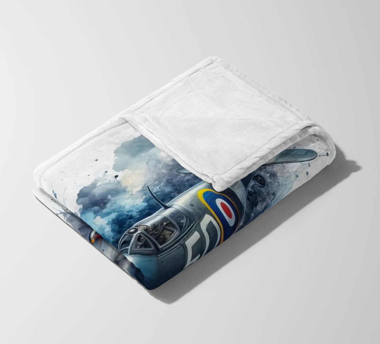 Spitfire at full speed drawn in watercolor with splashes fleece blanket by ARTVI-SHOP