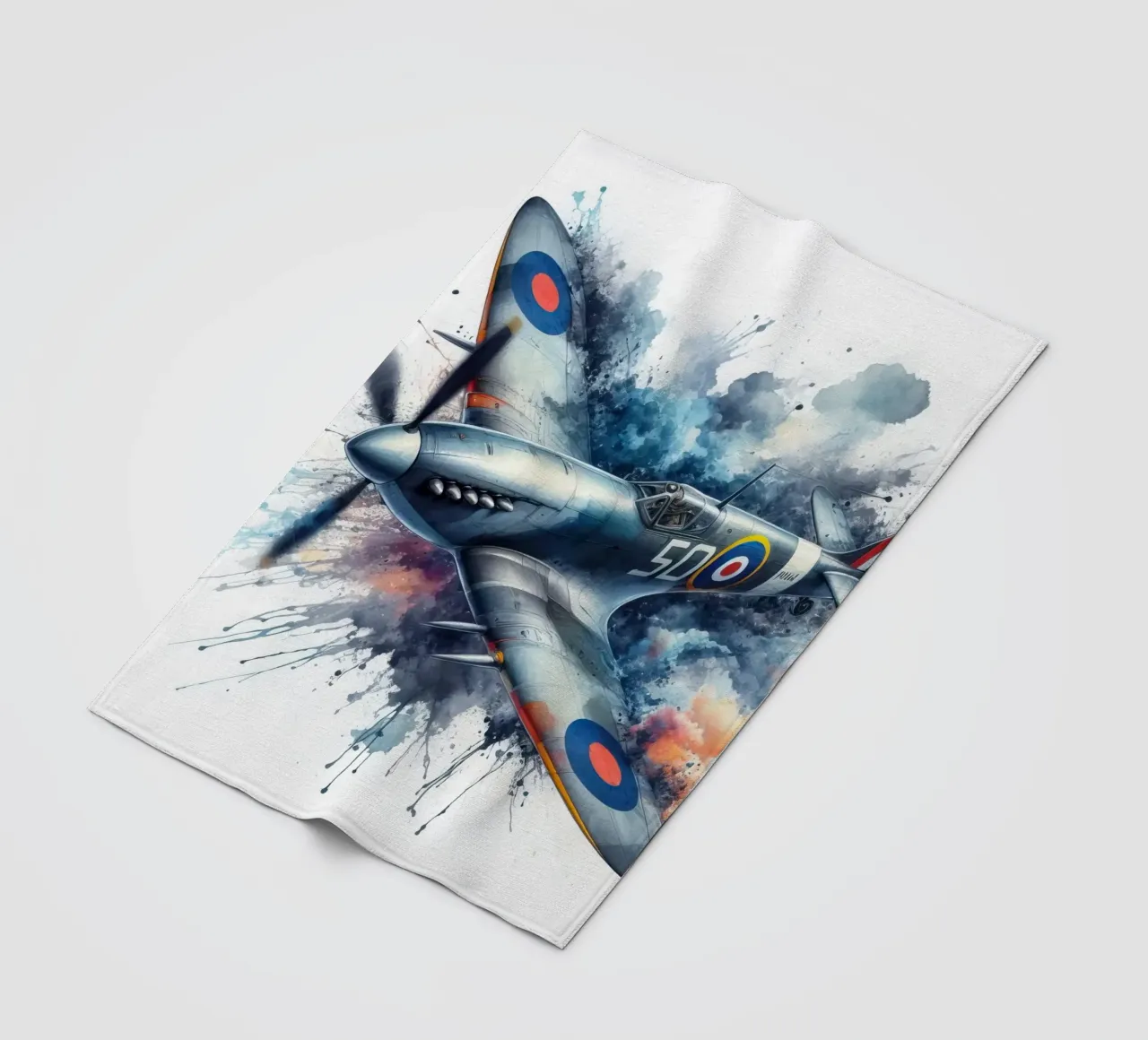 Spitfire a tutta velocità disegnato ad acquerello con schizzi coperta in pile da ARTVI-SHOP