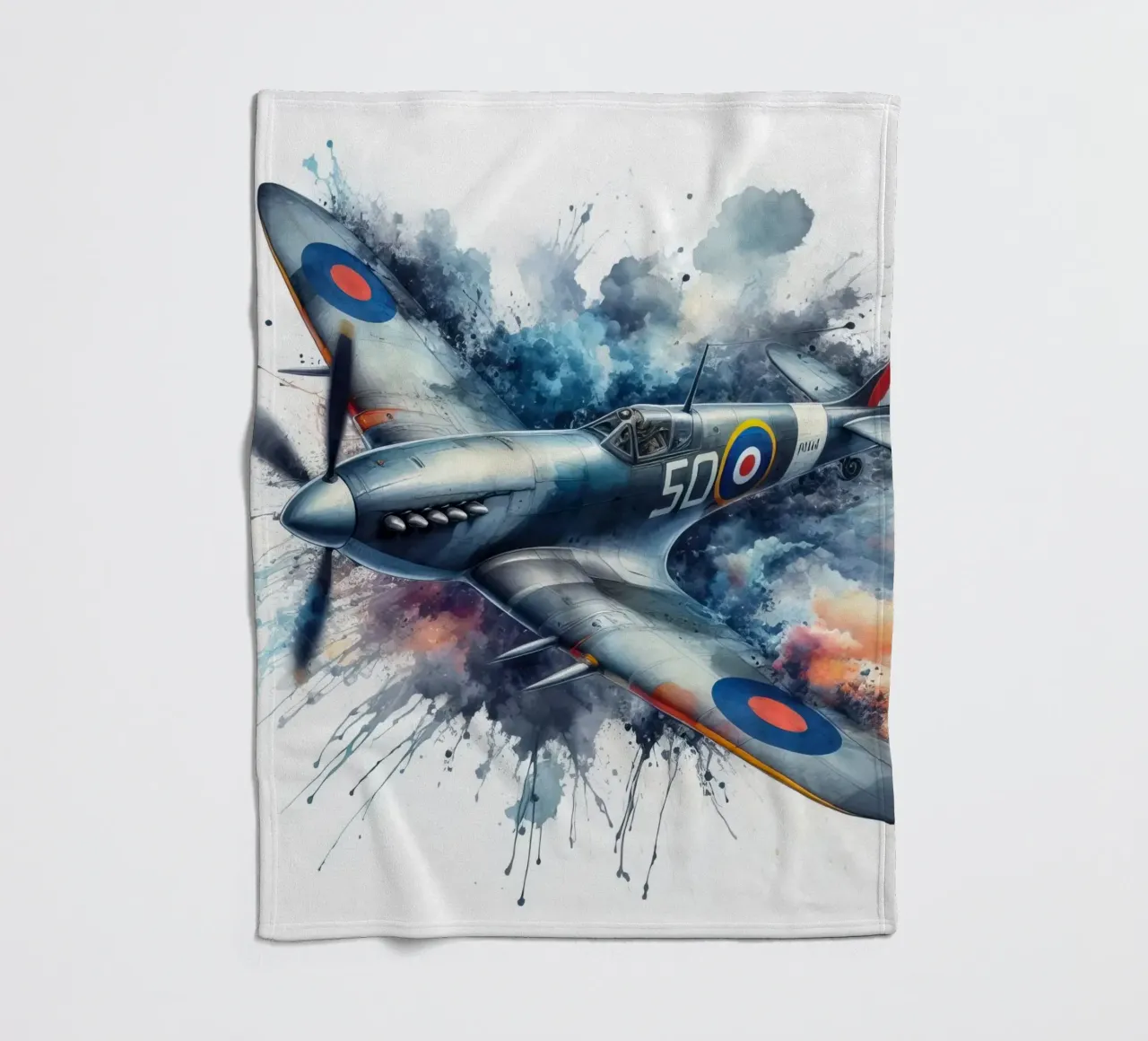 Spitfire a tutta velocità disegnato ad acquerello con schizzi coperta in pile da ARTVI-SHOP