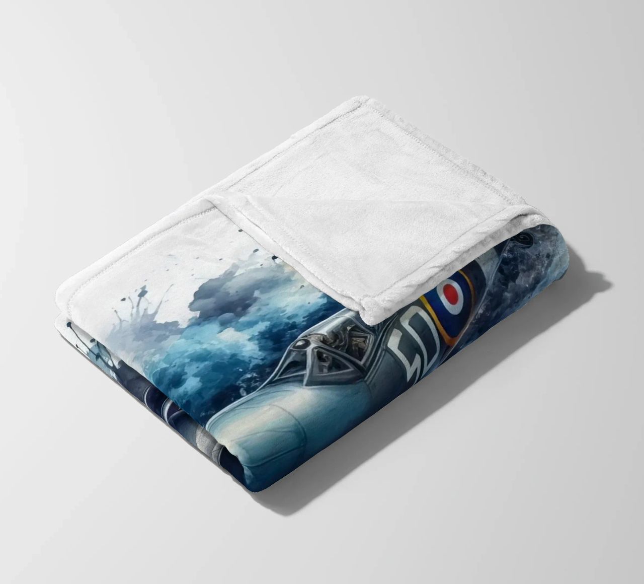 Spitfire at full speed drawn in watercolor with splashes fleece blanket by ARTVI-SHOP