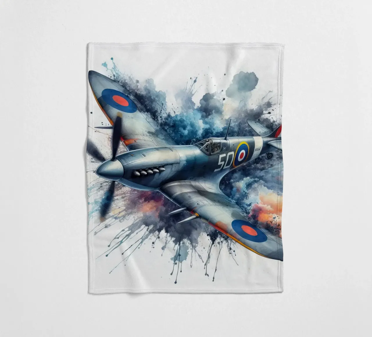 Spitfire a tutta velocità disegnato ad acquerello con schizzi coperta in pile da ARTVI-SHOP
