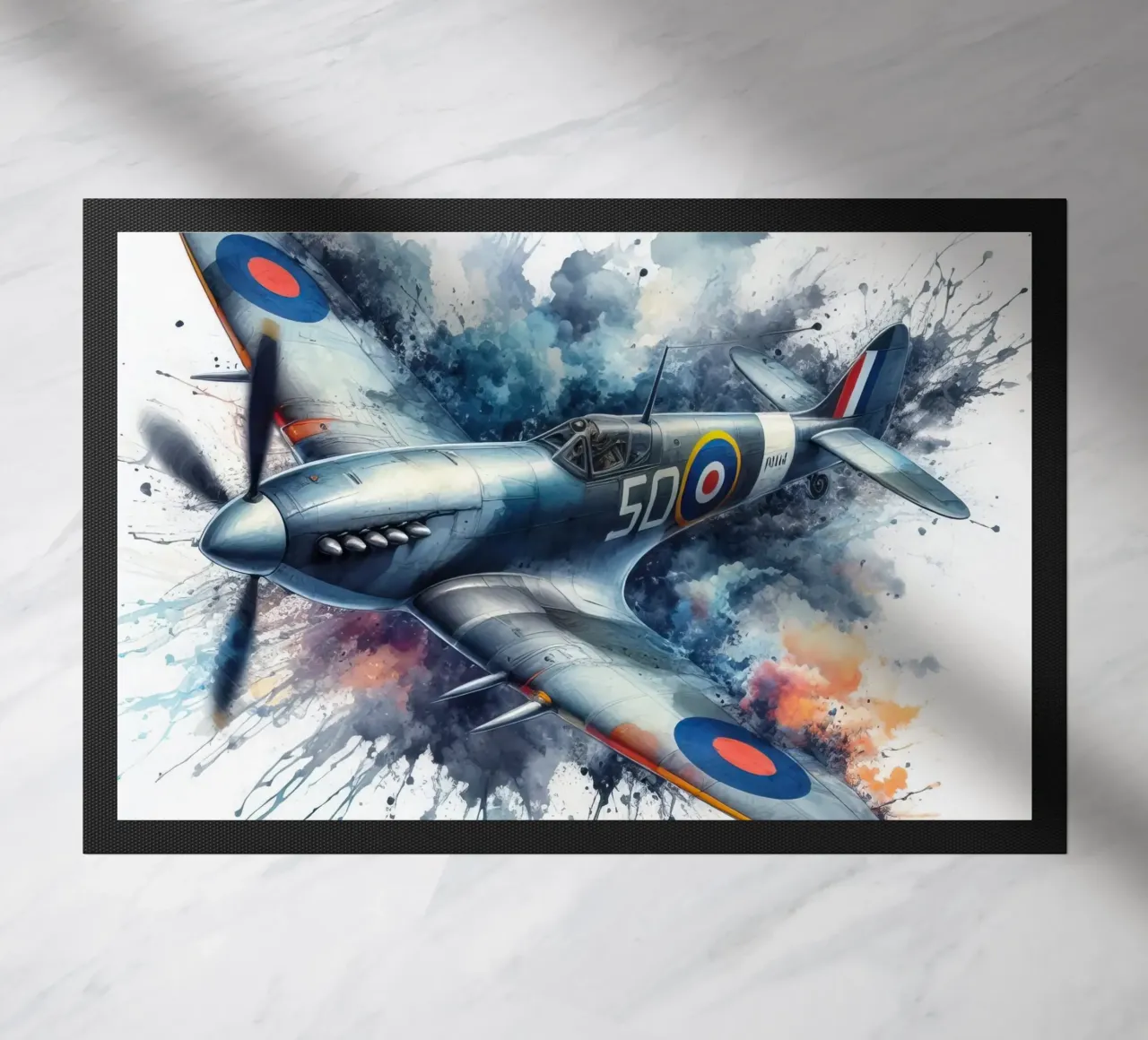 Spitfire a tutta velocità disegnato ad acquerello con schizzi zerbino da 🎁 ARTVI-SHOP