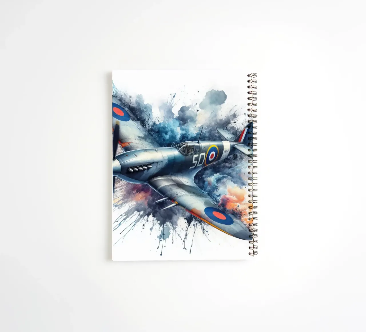 Spitfire a tutta velocità disegnato ad acquerello con schizzi diario ad anelli da ARTVI-SHOP