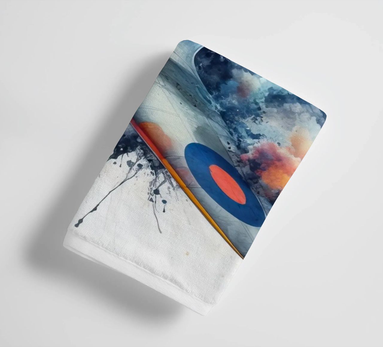 Spitfire at full speed drawn in watercolor with splashes towel by ARTVI-SHOP