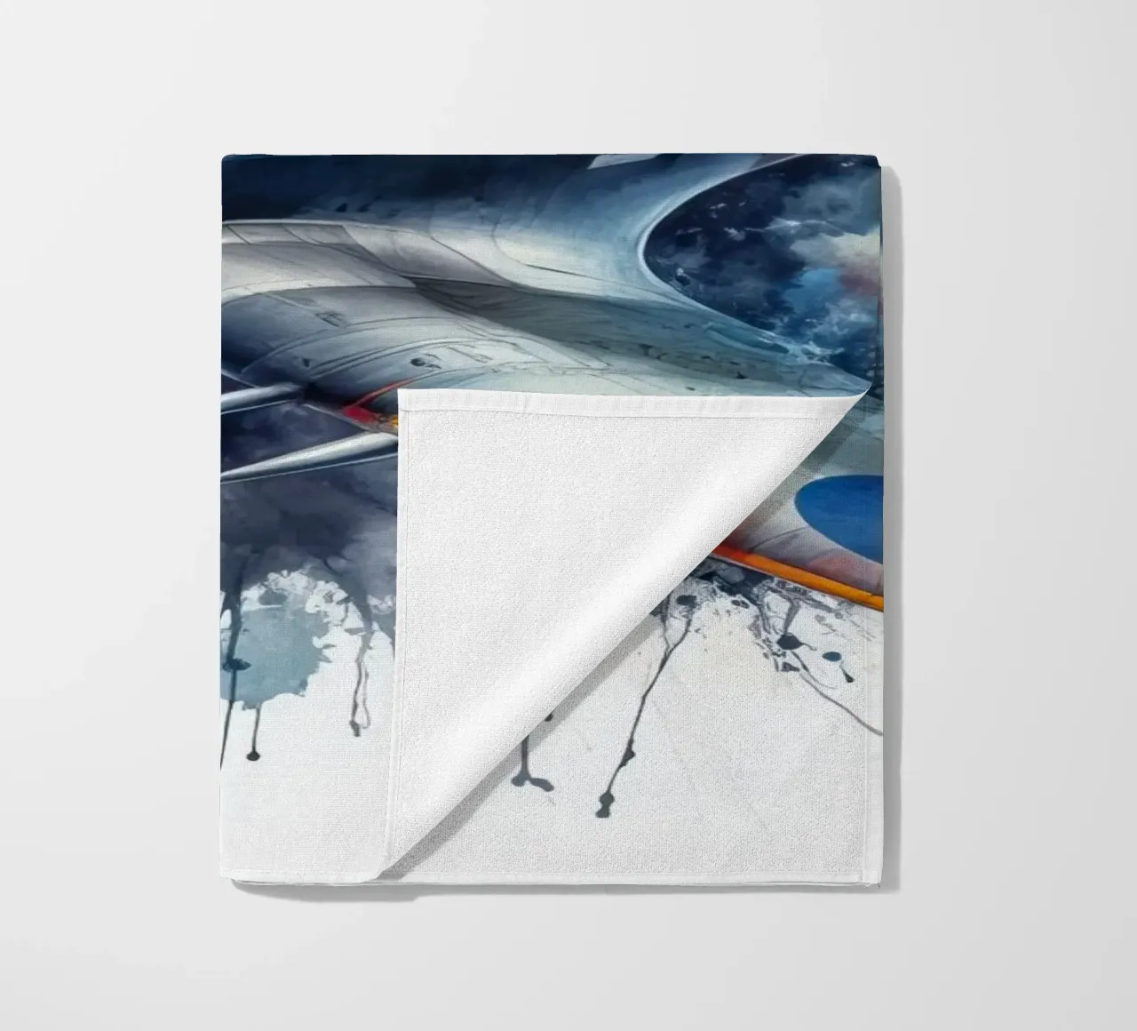 Spitfire a tutta velocità disegnato ad acquerello con schizzi telo mare da ARTVI-SHOP