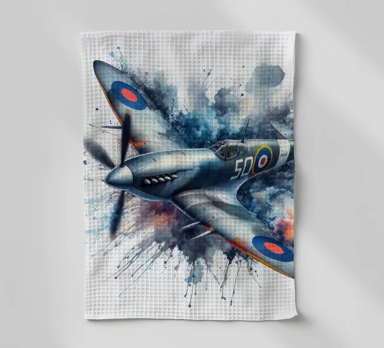 Spitfire a tutta velocità disegnato ad acquerello con schizzi canovaccio da cucina da ARTVI-SHOP
