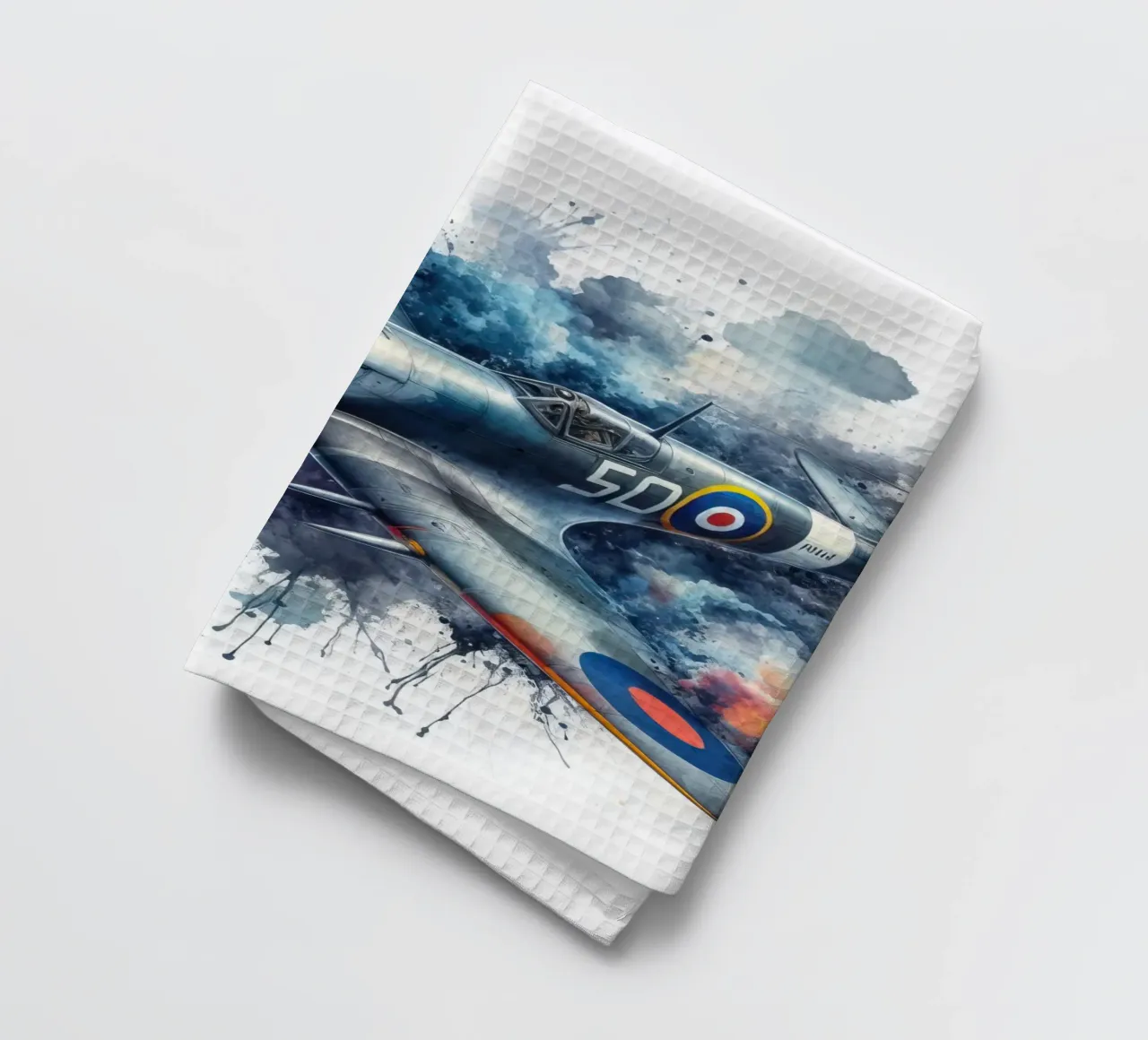 Spitfire a tutta velocità disegnato ad acquerello con schizzi canovaccio da cucina da ARTVI-SHOP