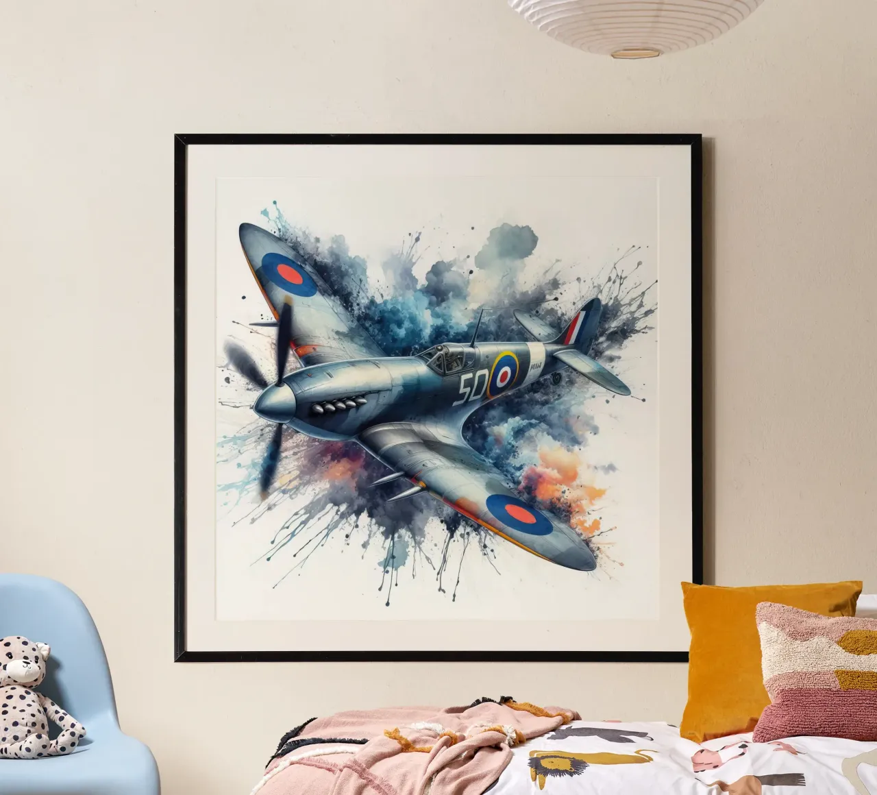 Spitfire a tutta velocità disegnato ad acquerello con schizzi poster da ARTVI-SHOP