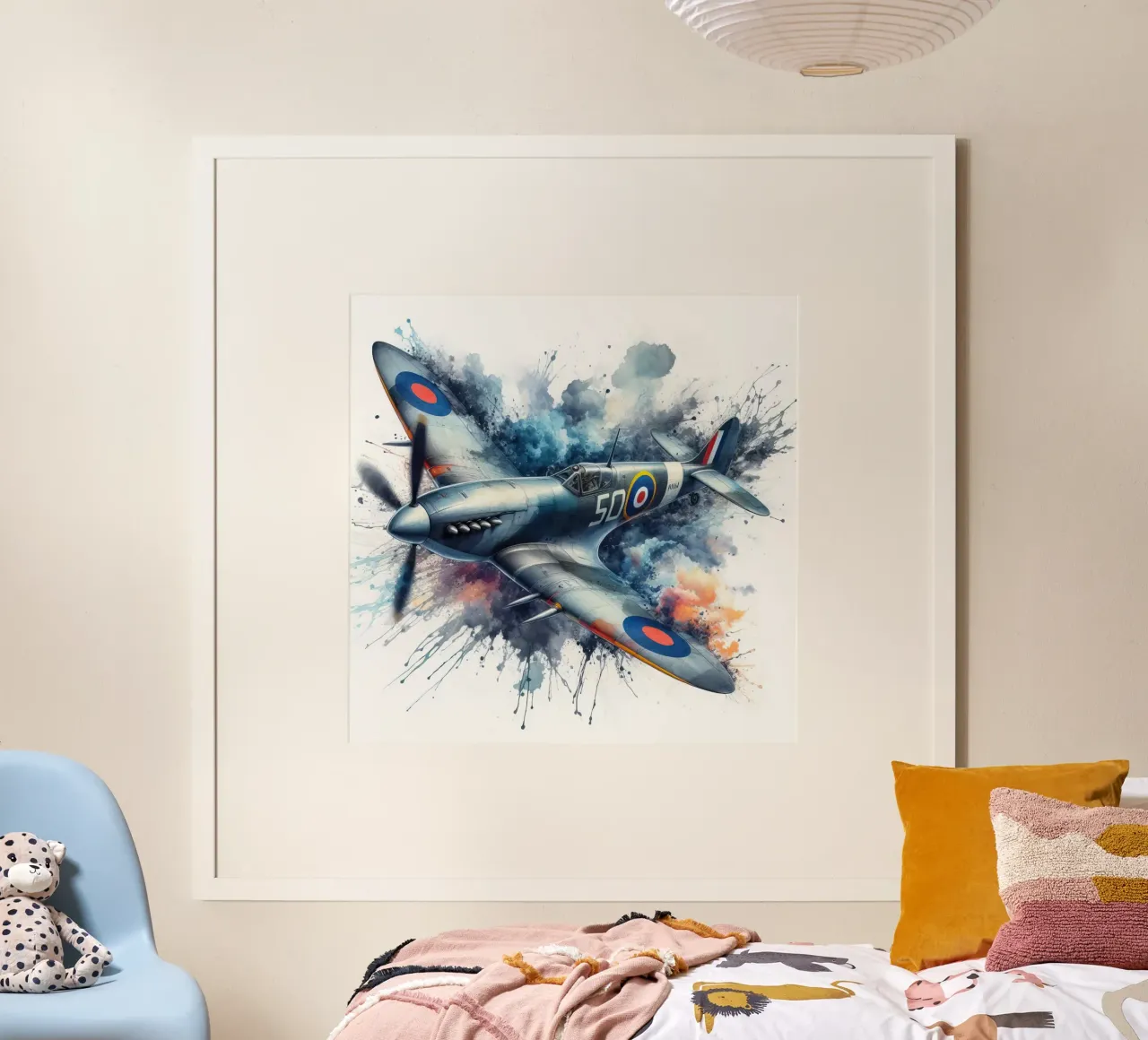 Spitfire a tutta velocità disegnato ad acquerello con schizzi poster da ARTVI-SHOP