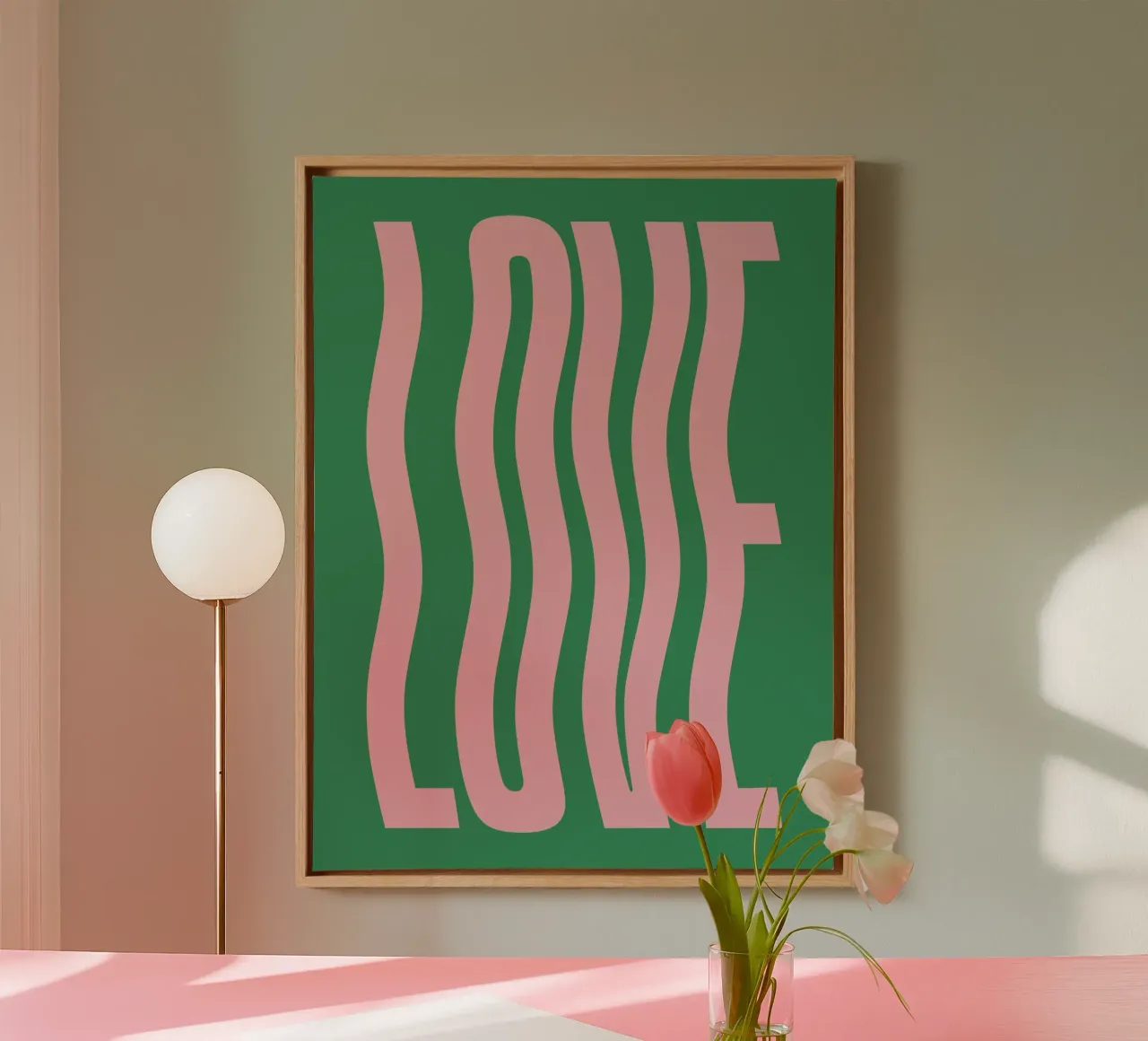 Golvende tekst (groene tint) canvas met Baklijst van Paigaam Studio