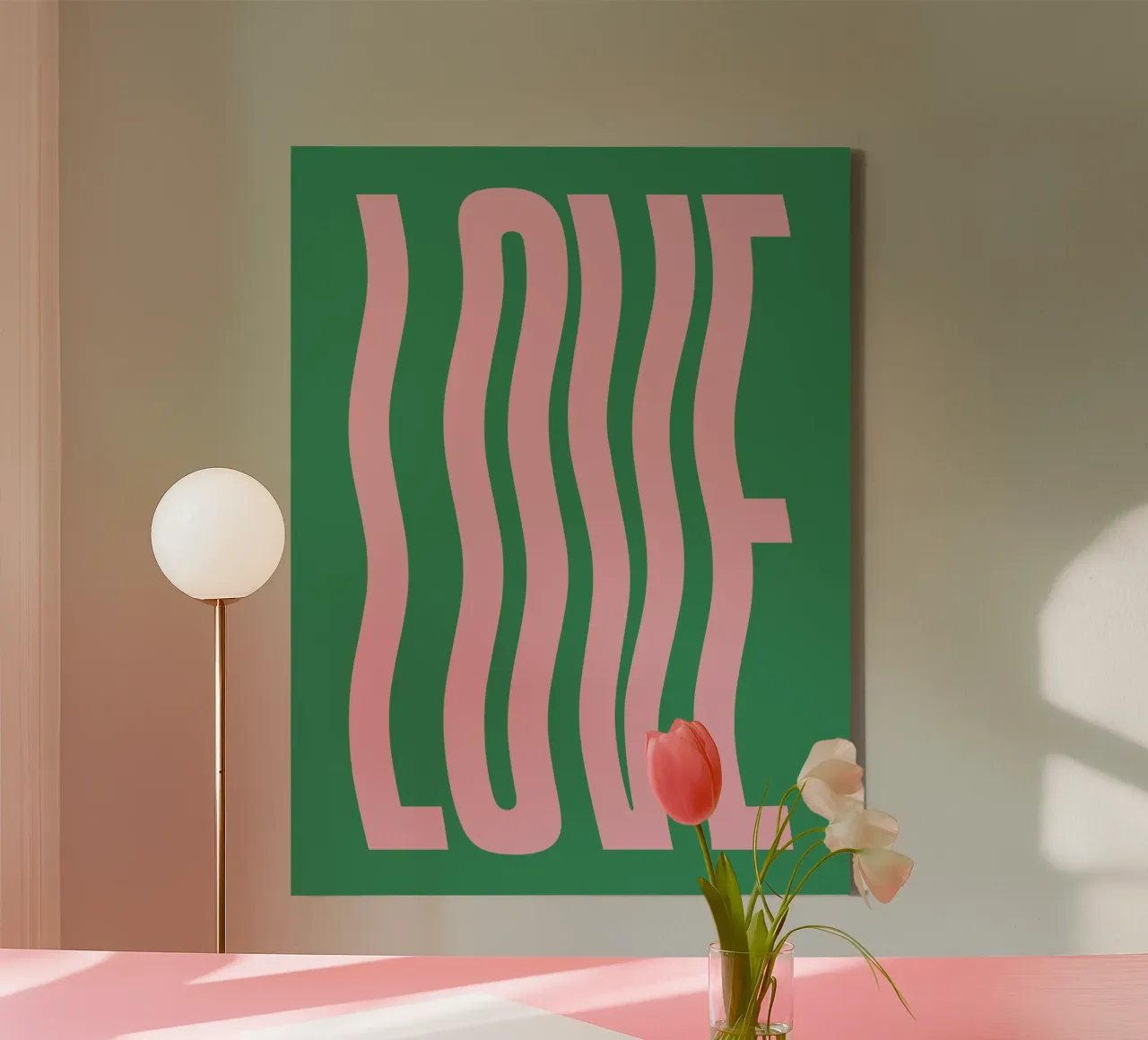 Golvende tekst (groene tint) canvas met Baklijst van Paigaam Studio