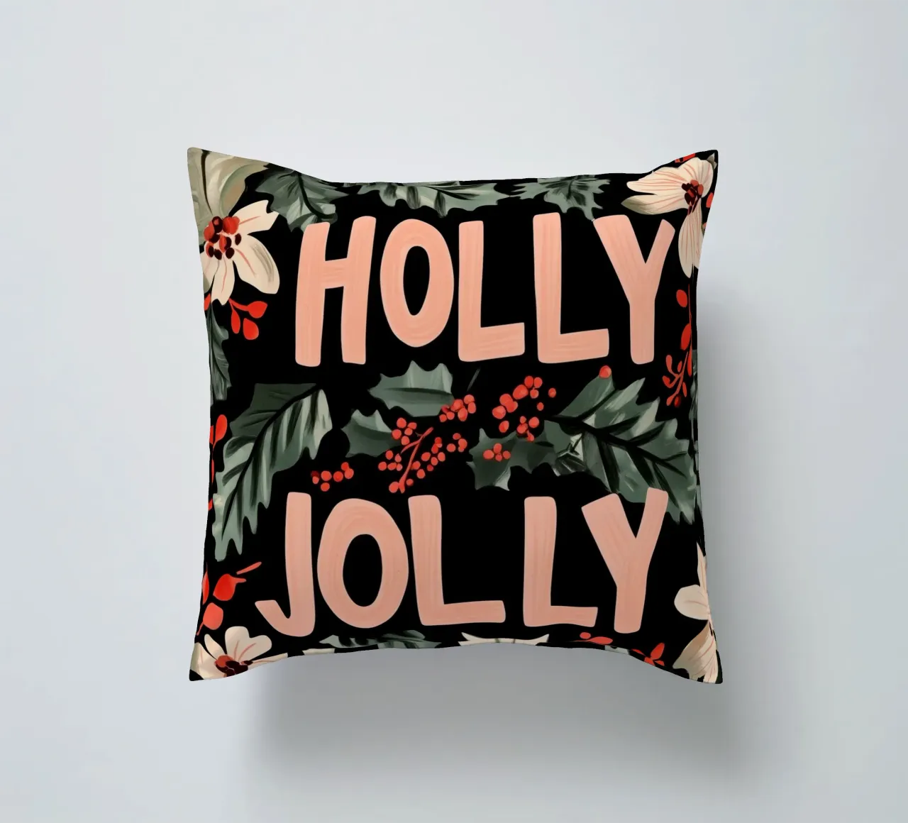 Holly Jolly No 2 decorative cushion by treechild