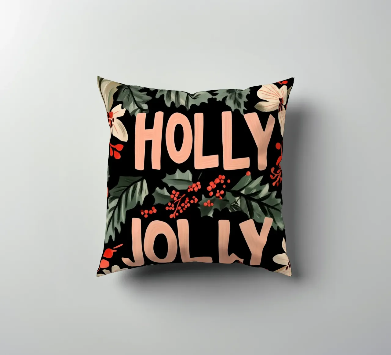 Holly Jolly No 2 decorative cushion by treechild