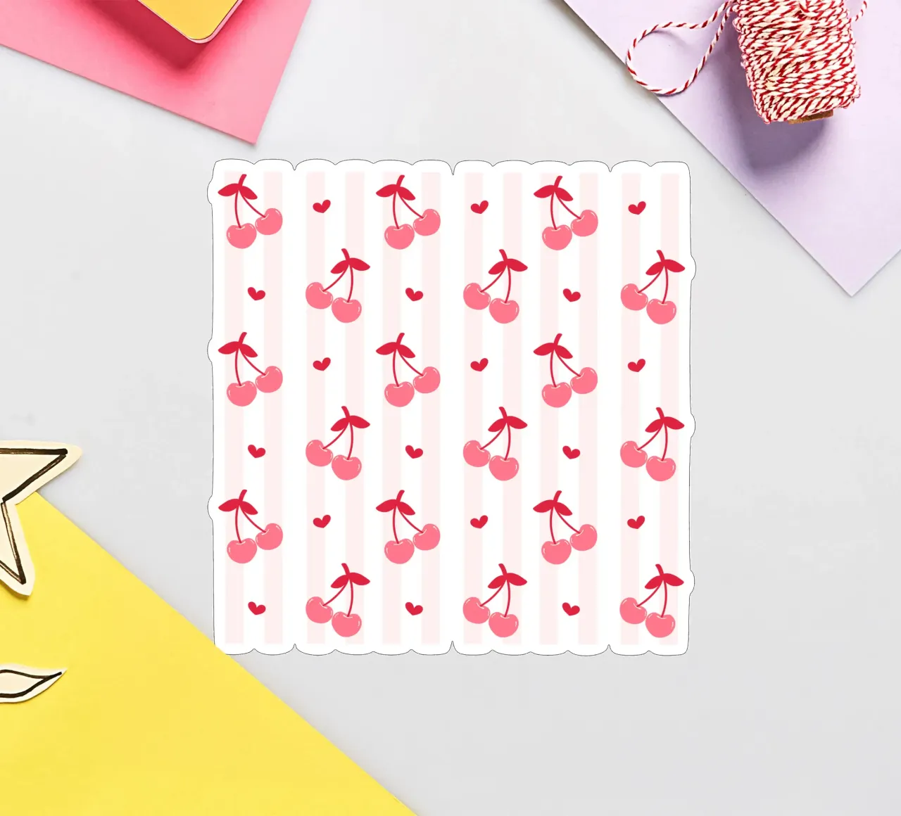 Pink Cherry bow print, Cherrry Bow Coquette print Sticker von pdigitalprints