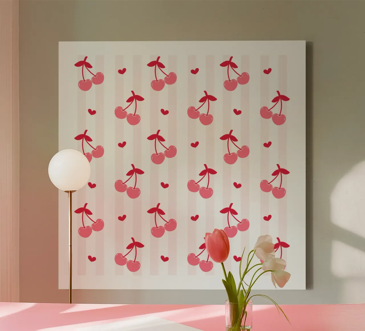 Pink Cherry bow print, Cherrry Bow Coquette print Leinwand von pdigitalprints