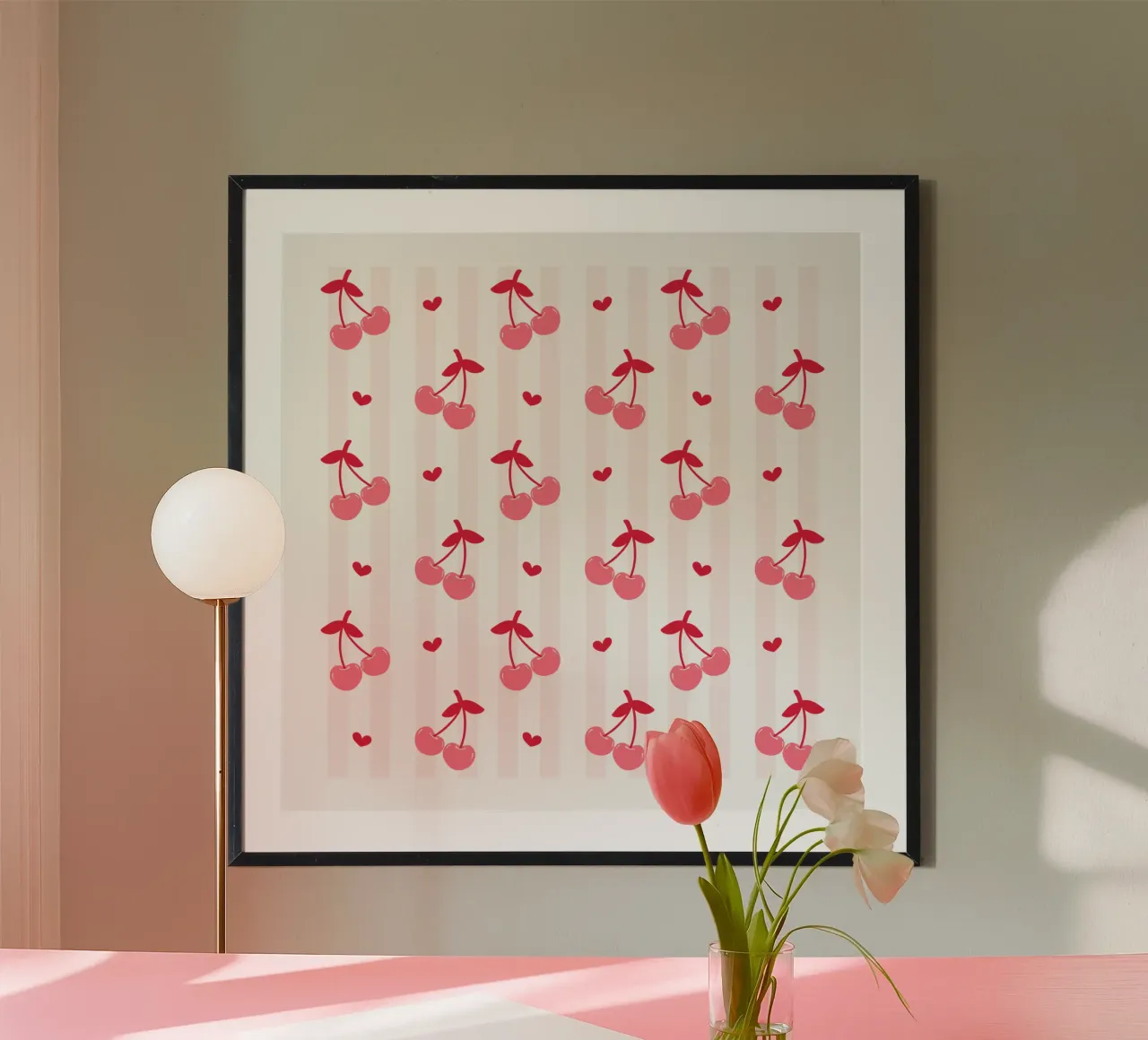 Pink Cherry bow print, Cherrry Bow Coquette print carta hahnemühle da pdigitalprints