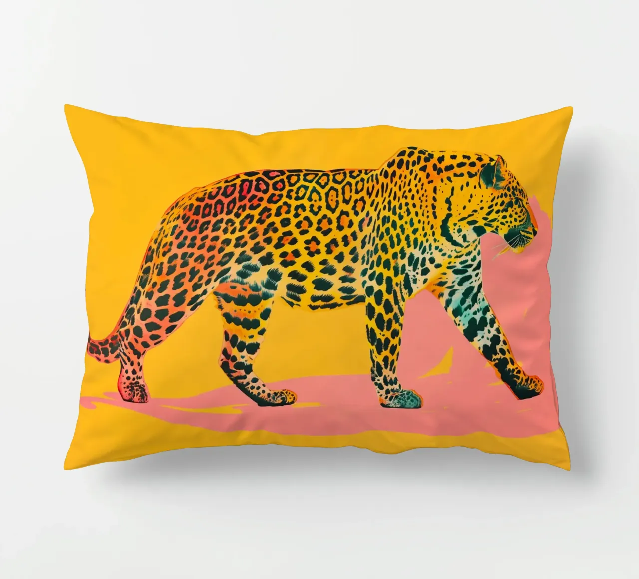 Pop Art Leopard | Giallo-Arancione in formato orizzontale cuscino da Autofocus