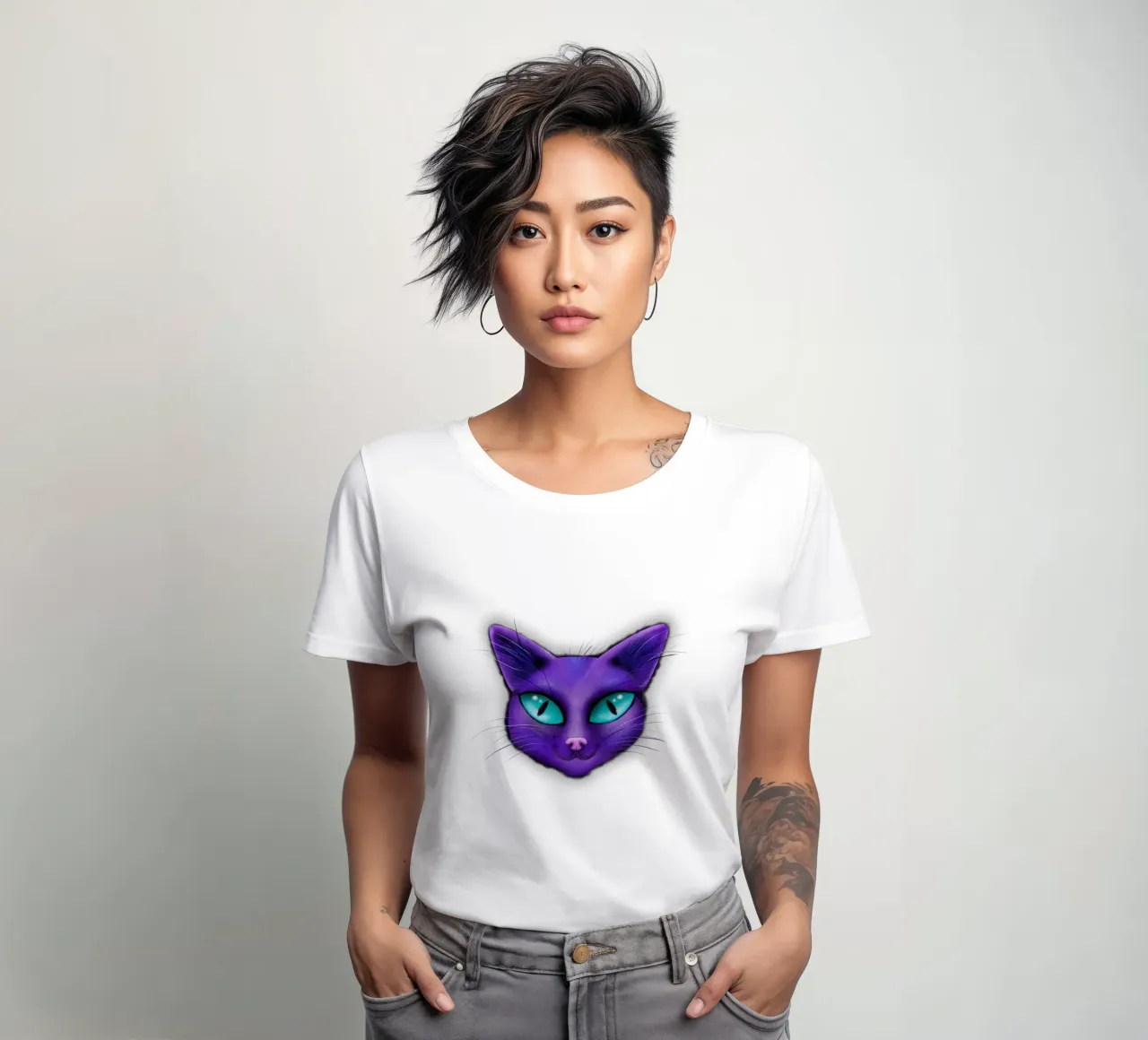 Purple cat portrait women's fitted t-shirt by BwiseLizzy