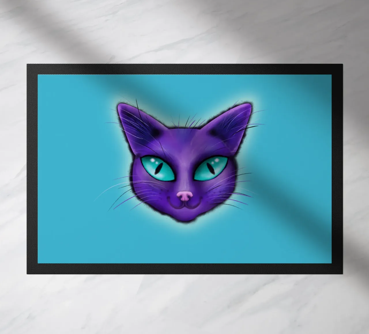 Purple cat portrait doormat by BwiseLizzy