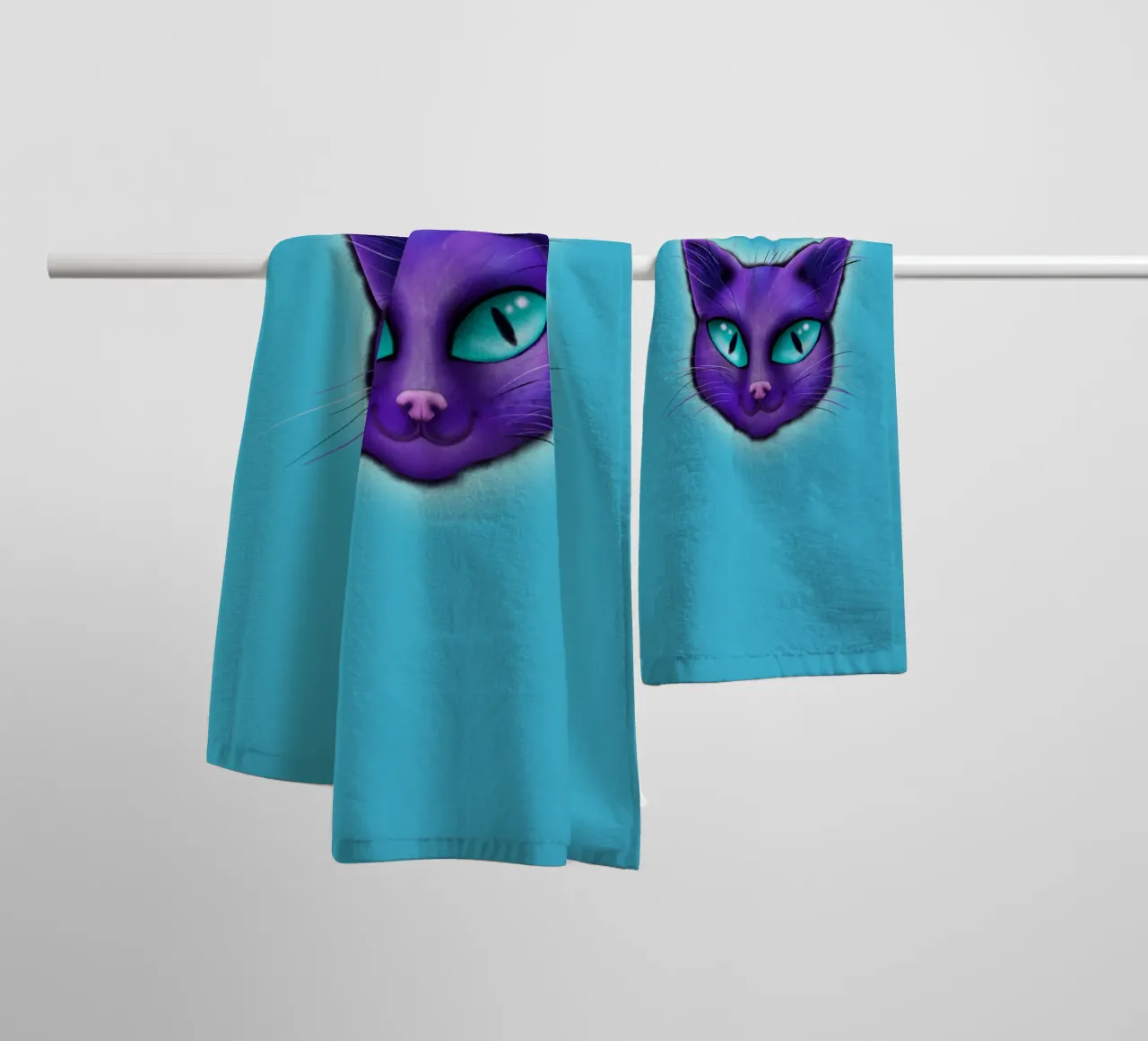 Purple cat portrait towel by BwiseLizzy