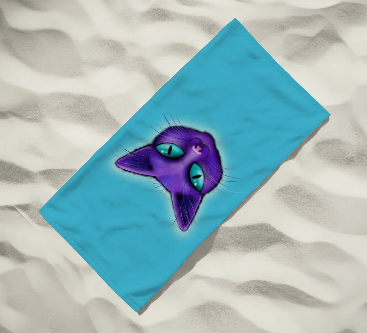 Purple cat portrait beach towel by BwiseLizzy