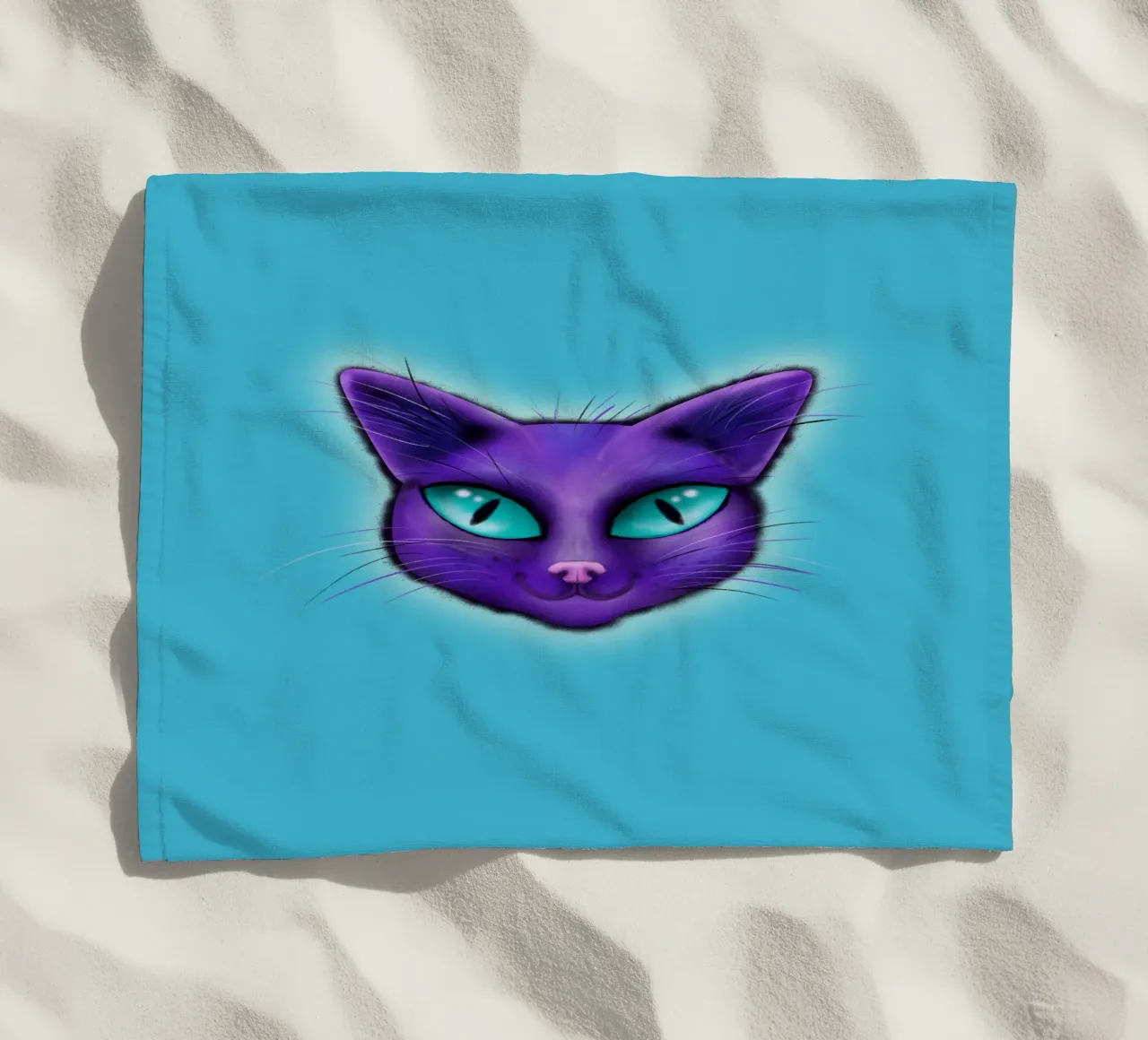 Purple cat portrait beach towel by BwiseLizzy