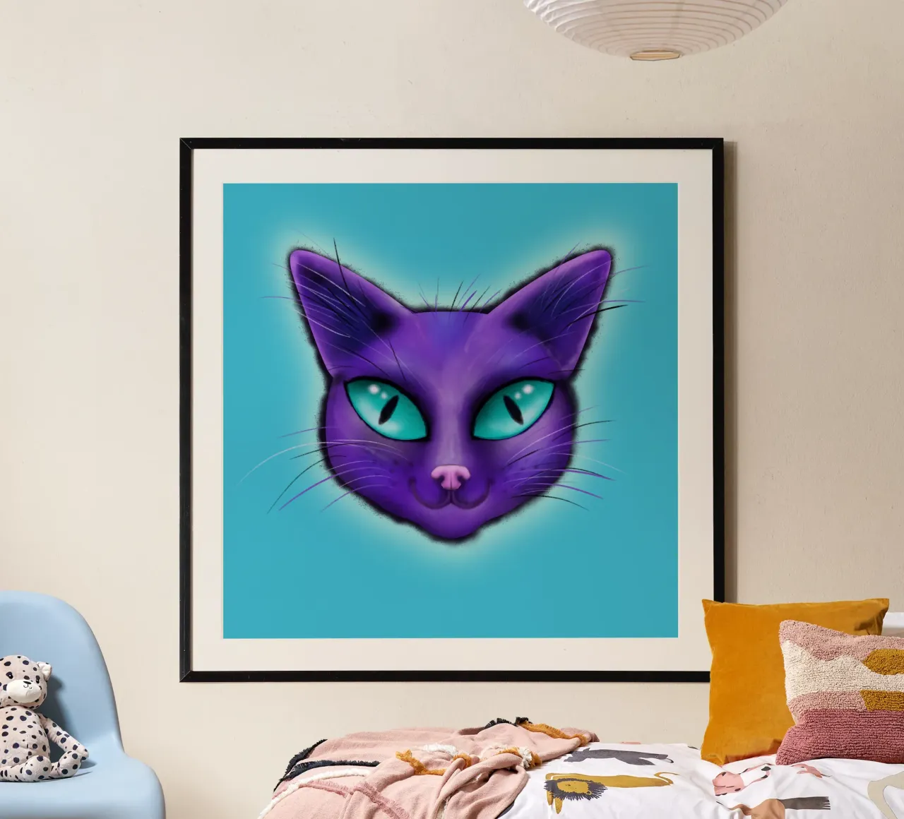 Purple cat portrait poster by BwiseLizzy