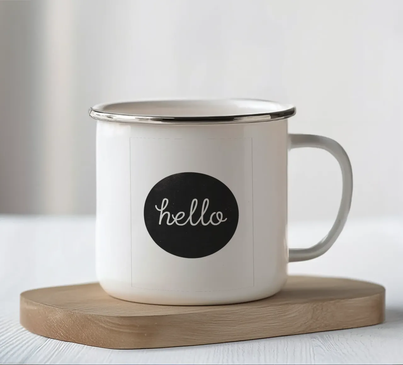 Hallo - Minimalistisch welkomstontwerp emaille mok van Whole©