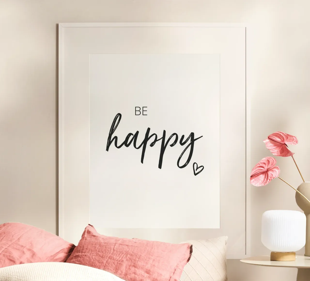 Be Happy - Design tipografico di ispirazione poster con telaio in legno da Whole©
