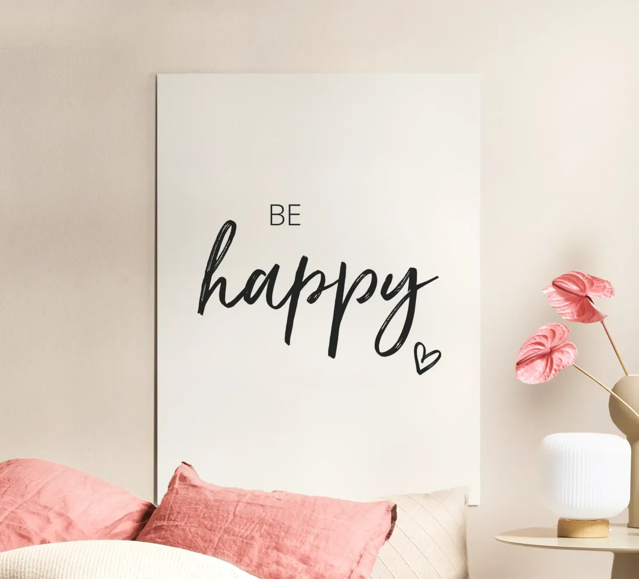 Be Happy - Design tipografico di ispirazione poster con telaio in legno da Whole©