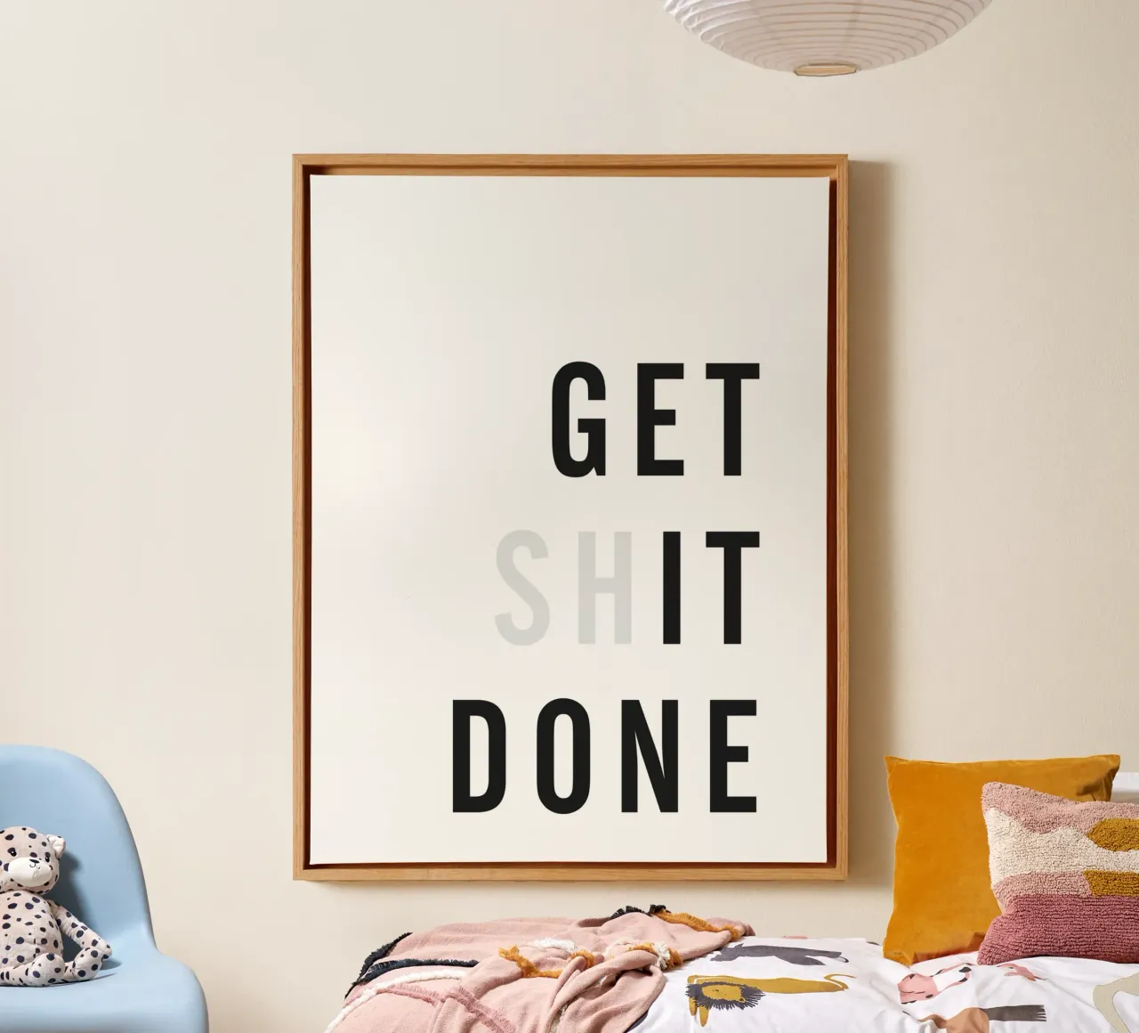 Motiverende slogan "Get Shit Done" - Moderne muursticker canvas met Baklijst van Whole©