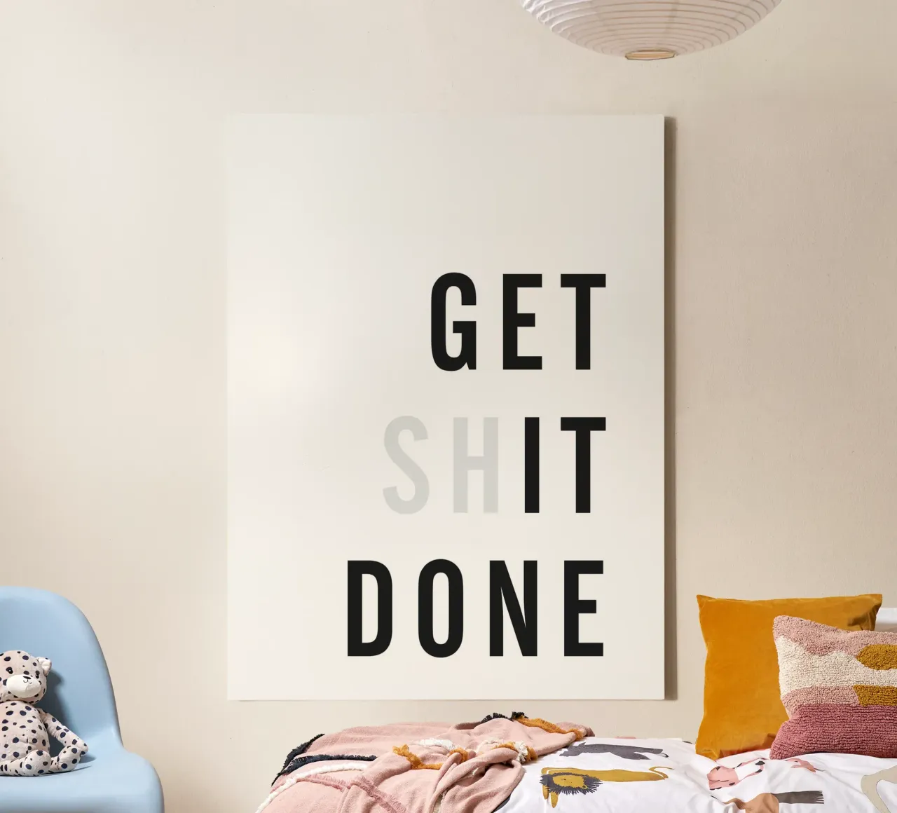 Motiverende slogan "Get Shit Done" - Moderne muursticker canvas met Baklijst van Whole©