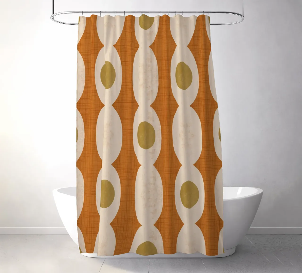 Retro Mod Geo Chain - Ocher - Mid Century Modern tenda da doccia da susanacosta