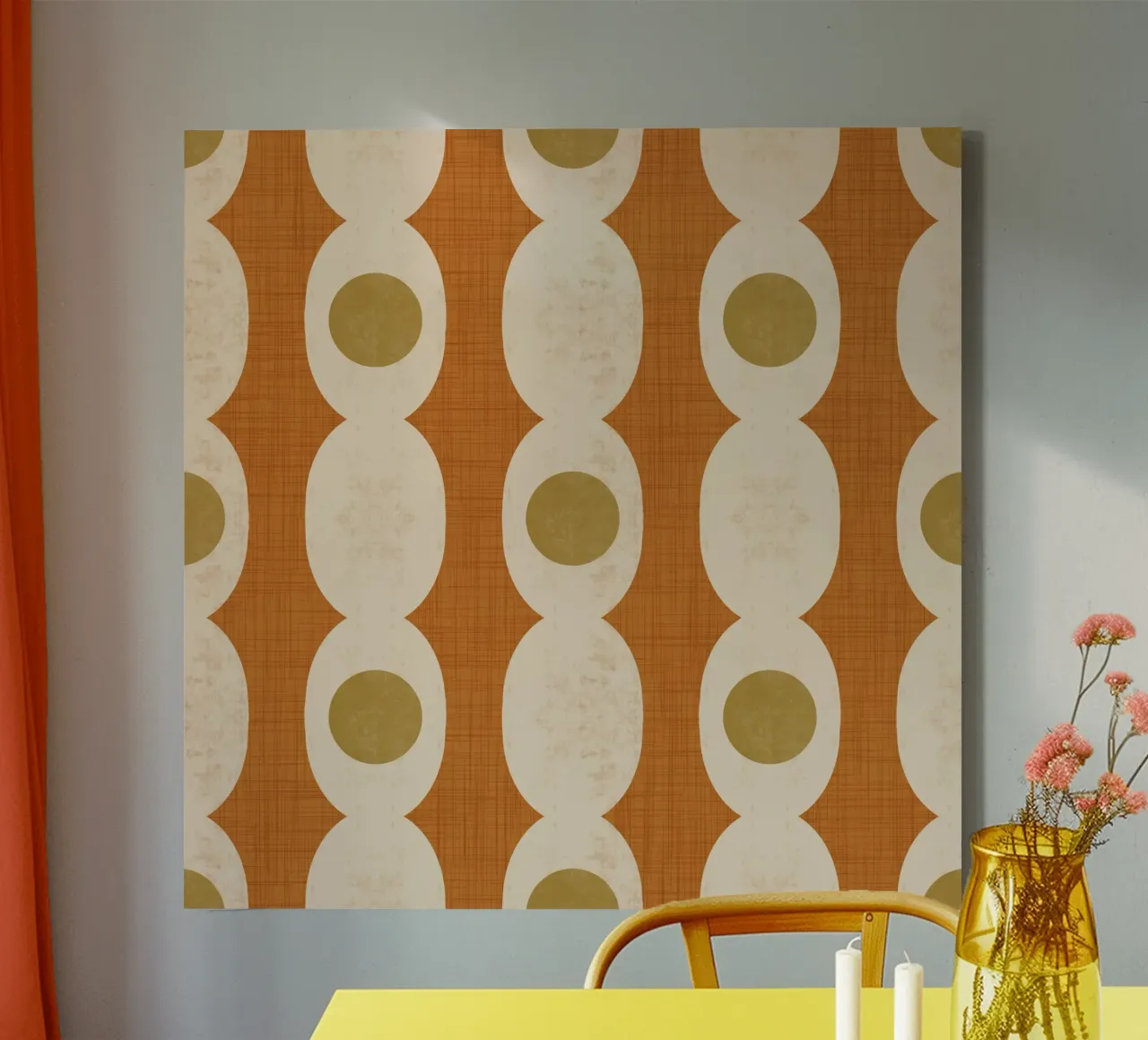 Retro Mod Geo Chain - Ocher - Mid Century Modern tela da susanacosta
