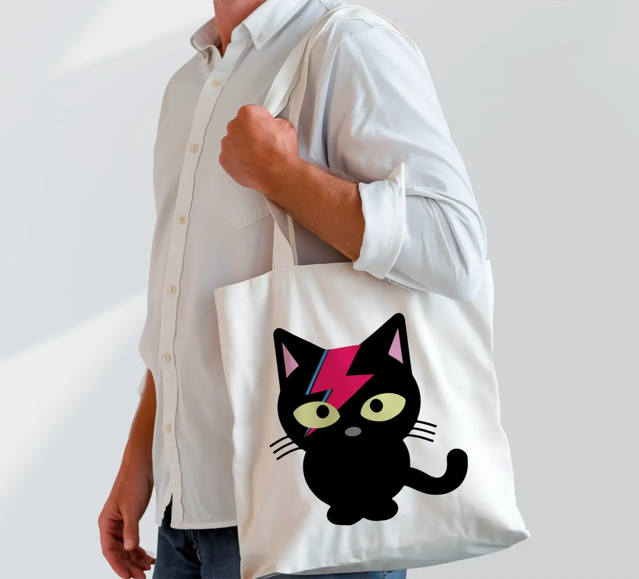 Bowie Kat Grappig Ontwerp jute draagtas van theganduls