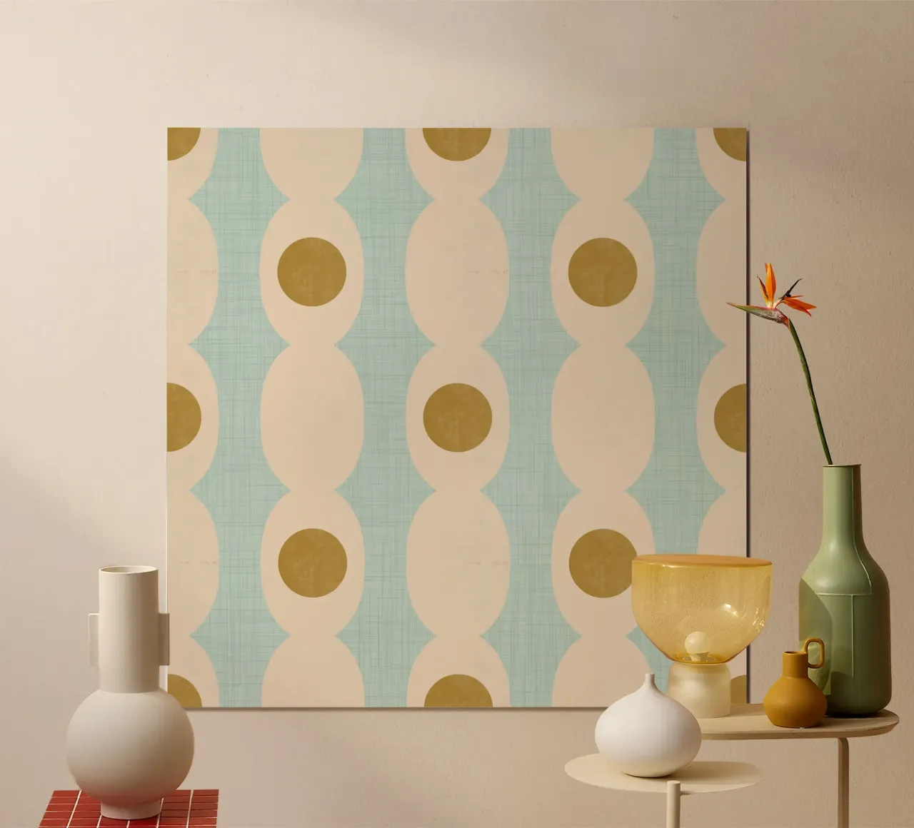 Retro Mod Geo Chain -Baby Blue - Mid Century Modern poster con telaio in legno da susanacosta