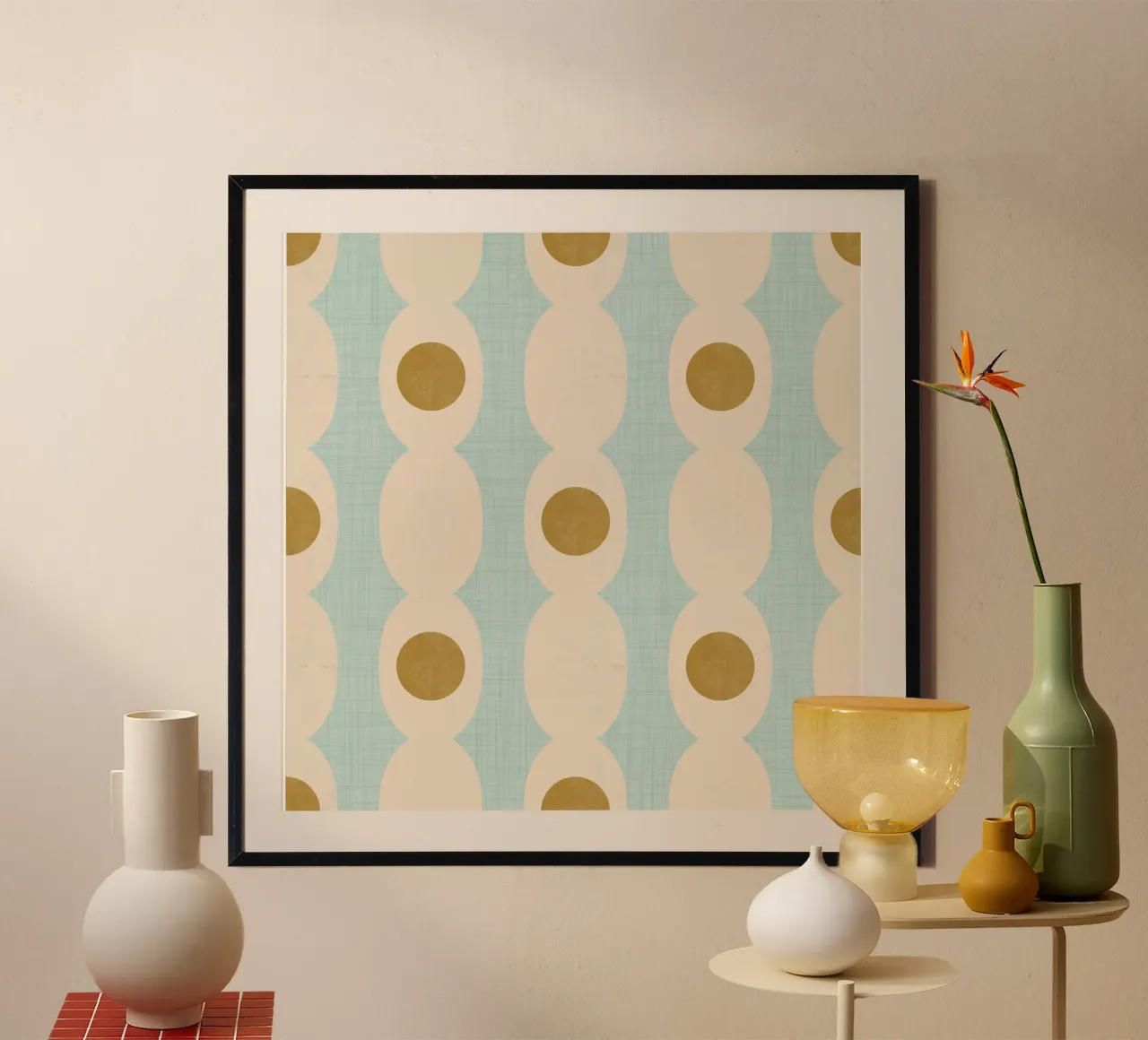 Retro Mod Geo Chain -Baby Blue - Mid Century Modern poster con telaio in legno da susanacosta