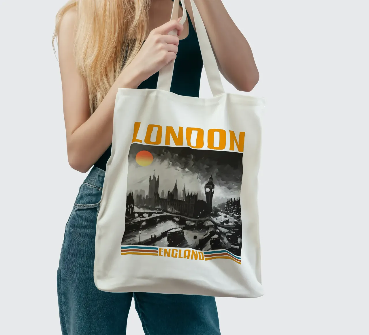 città di londra panorama anni '70 design classico retrò borsa in juta da theganduls