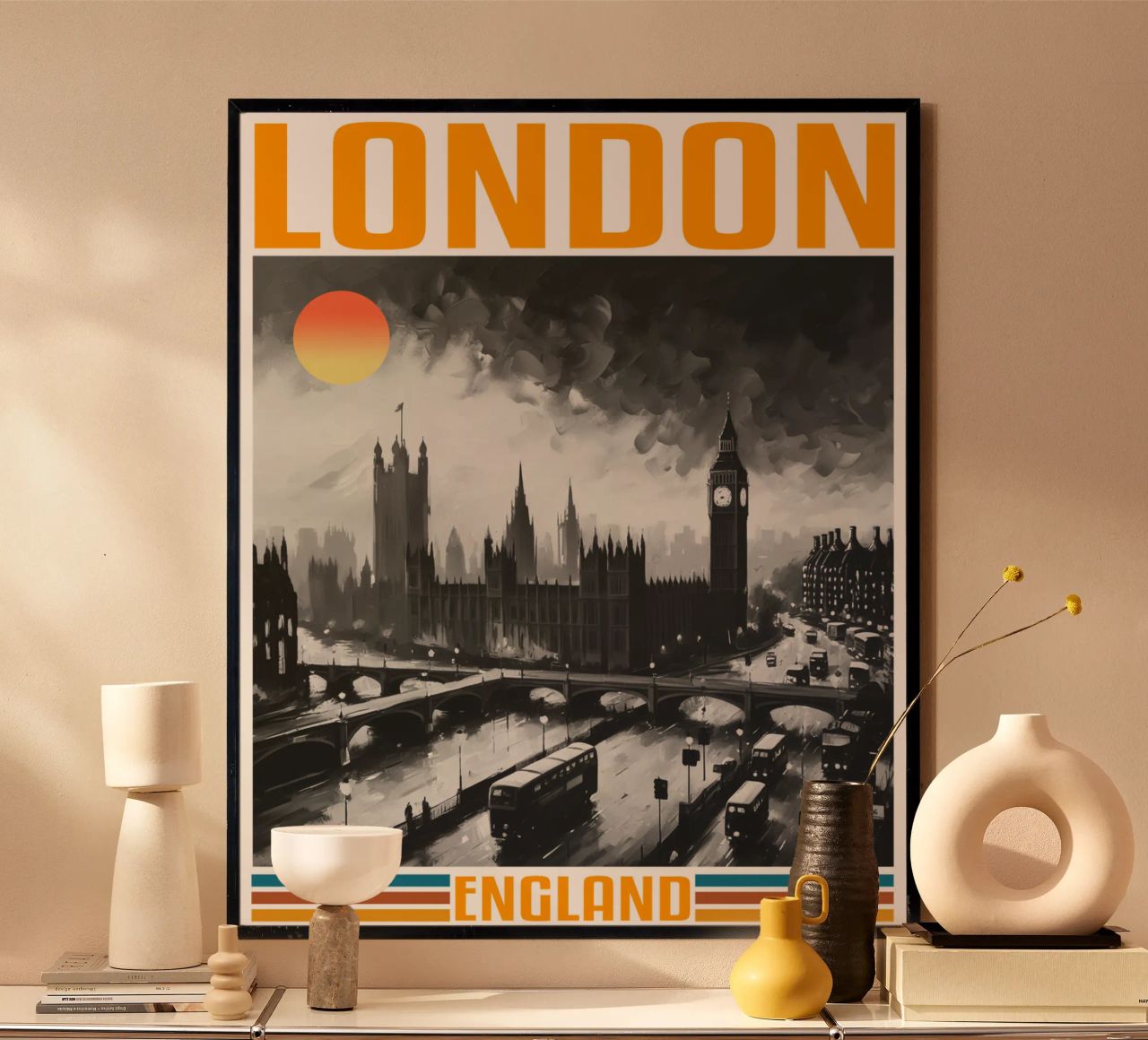 londoner stadtpanorama 70er Jahre retro klassisches Design Poster von theganduls