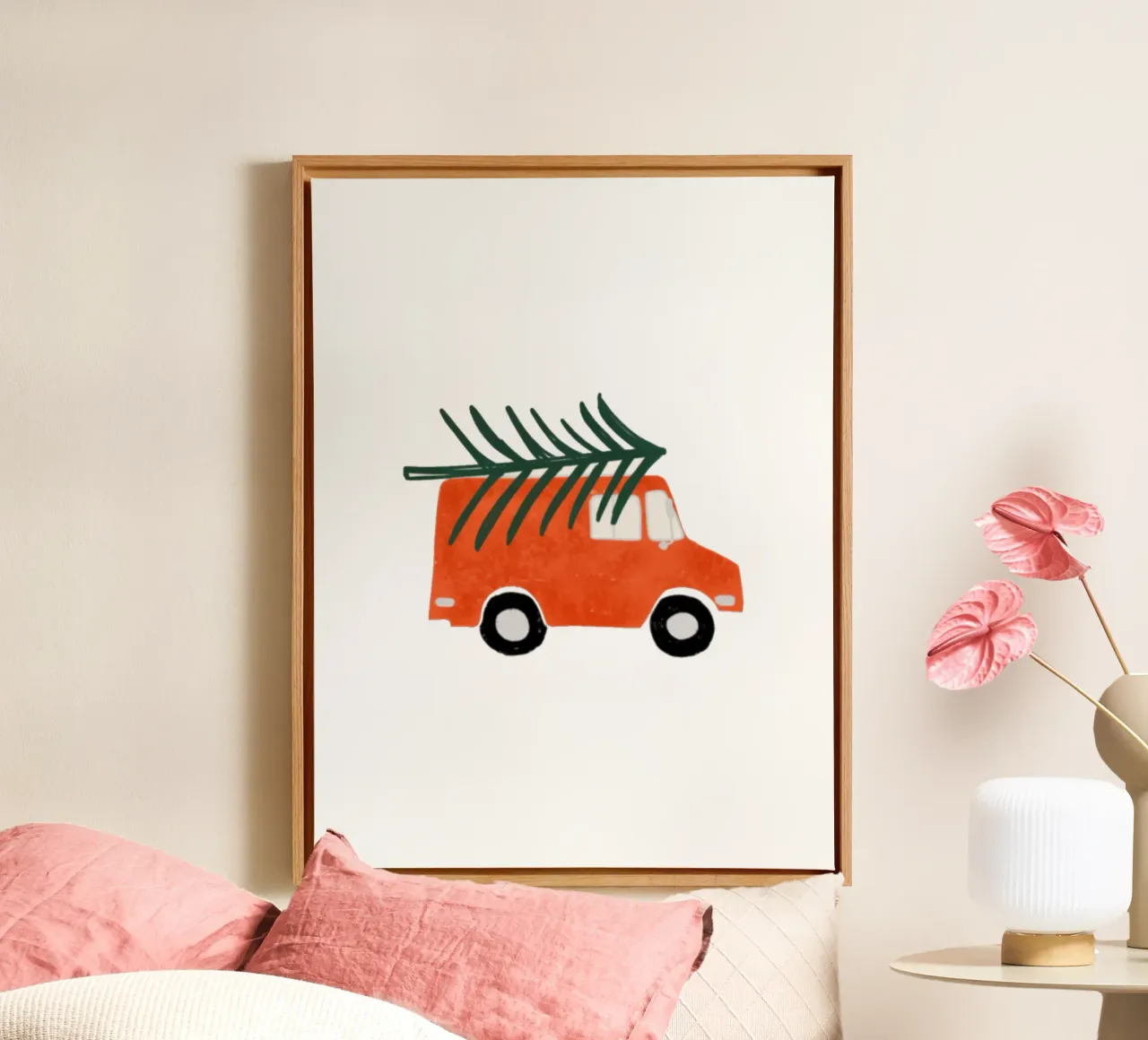 Retro Boerderij Kerstwagen Wit canvas met Baklijst van susanacosta