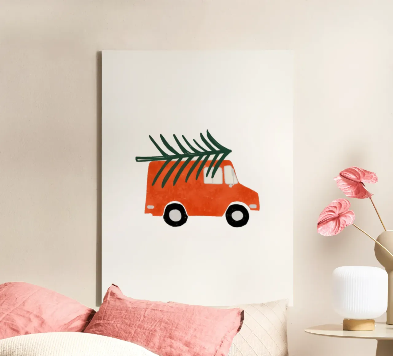 Retro Boerderij Kerstwagen Wit canvas met Baklijst van susanacosta