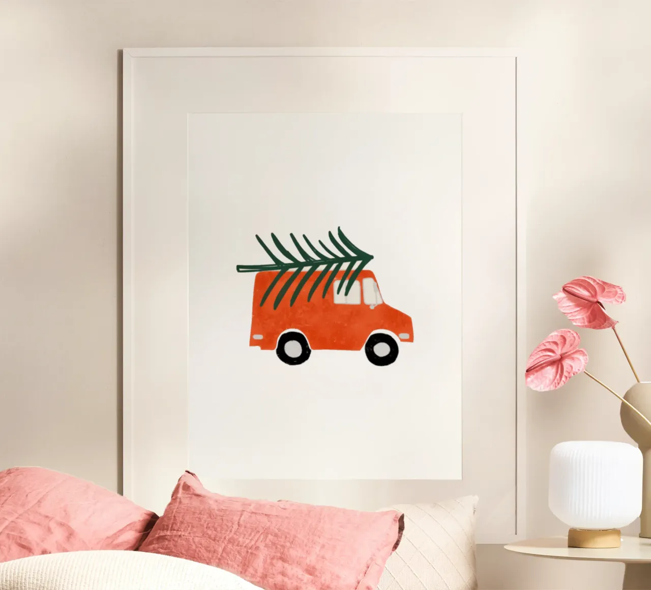 Camion di Natale Retro Farmhouse Bianco poster con telaio in legno da susanacosta
