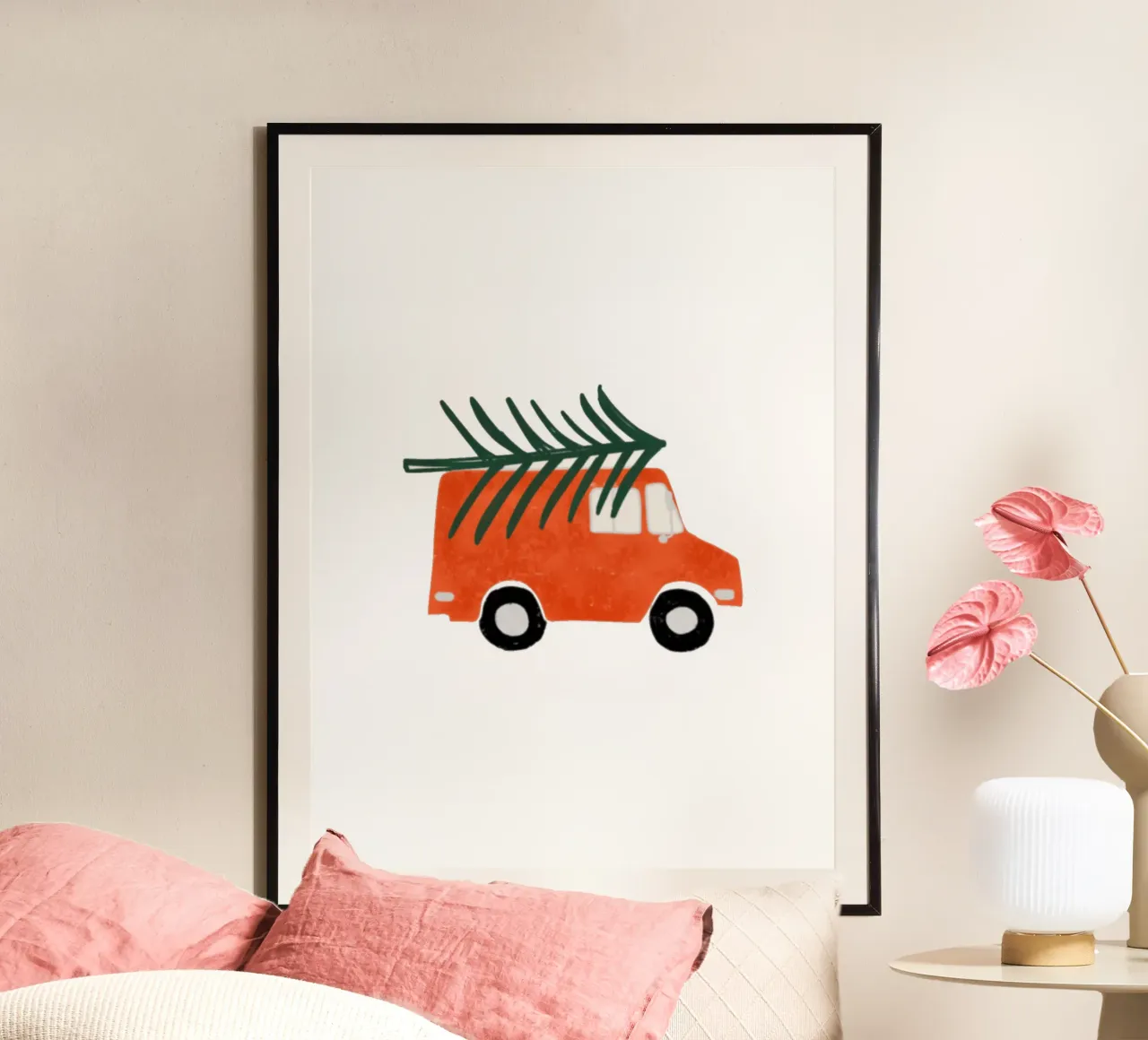Camion di Natale Retro Farmhouse Bianco poster con telaio in legno da susanacosta