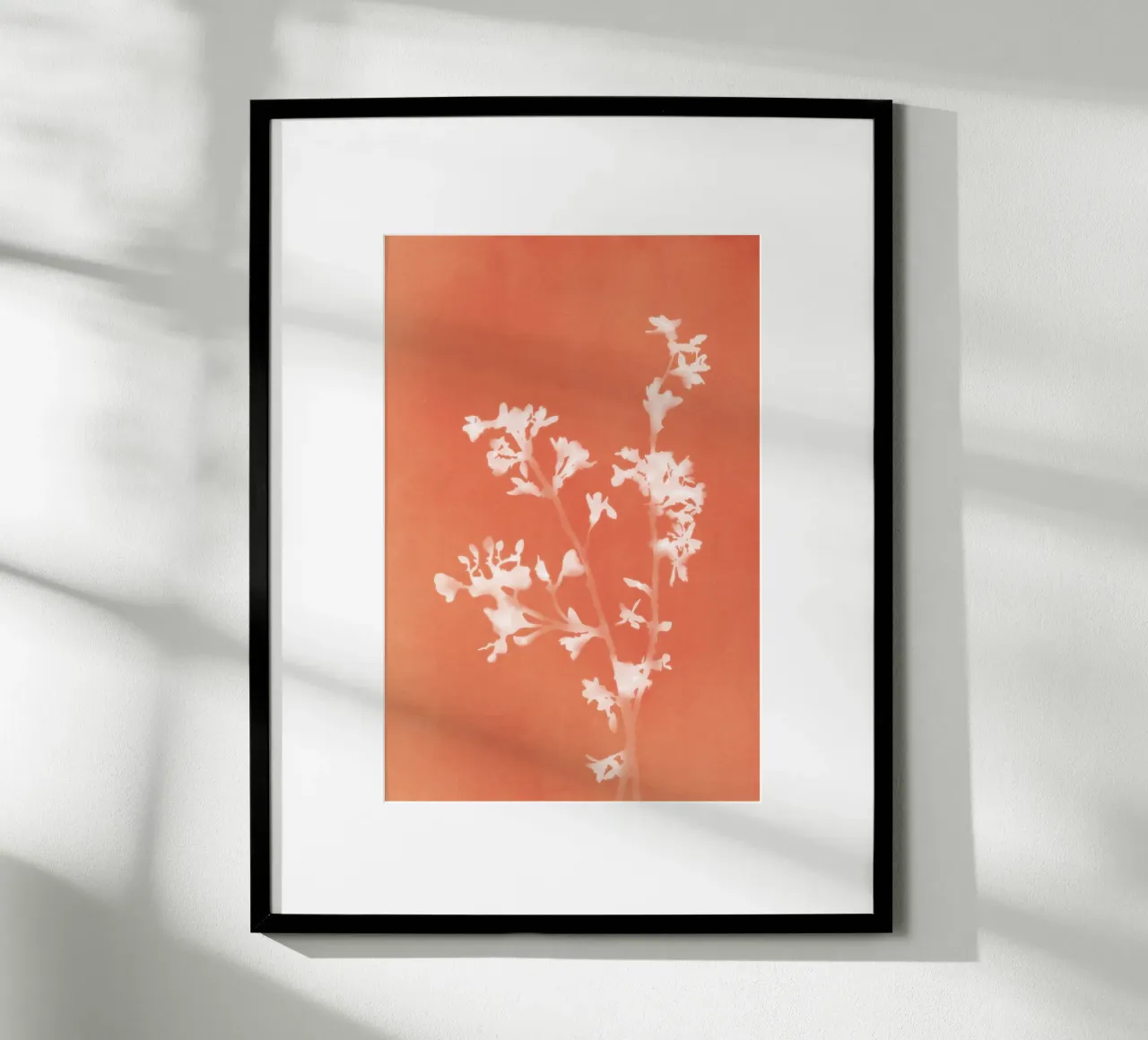 Cianotipo floreale arancione poster con telaio in plastica da amini54