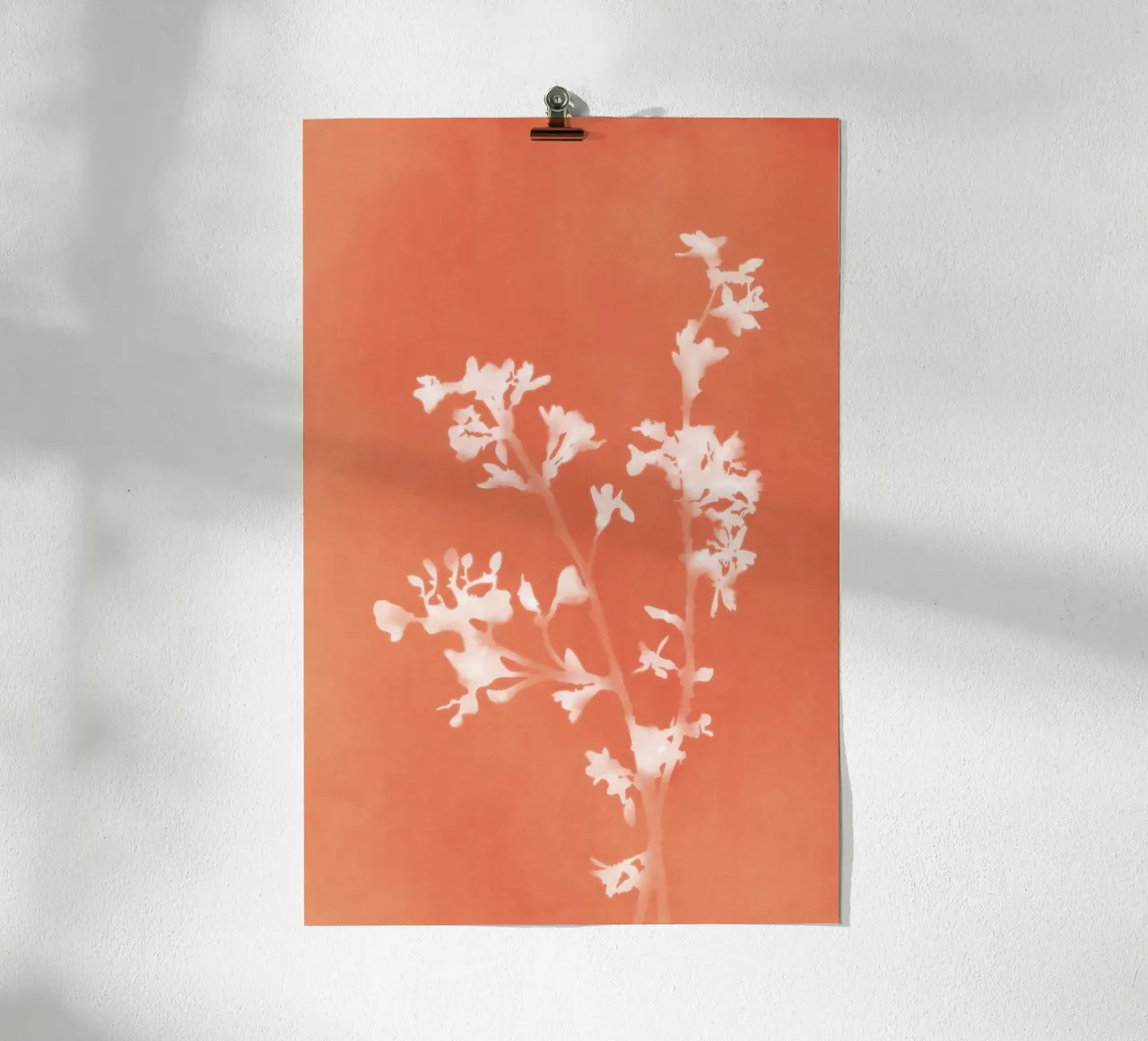 Cianotipo floreale arancione poster con telaio in plastica da amini54